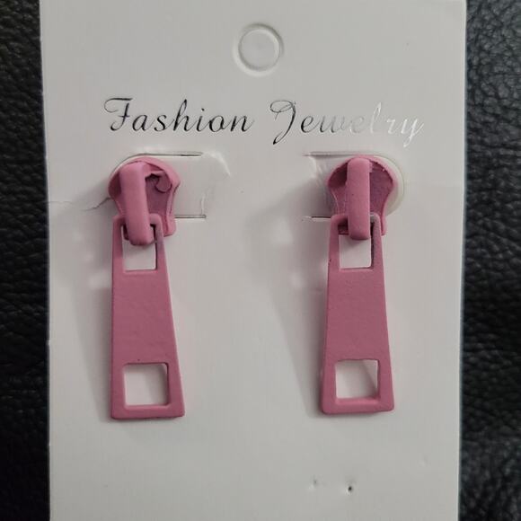 Pink Zipper pull earrings - Picture 1 of 2
